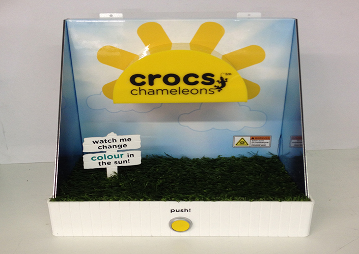 Crocs UV footwear display/riser.